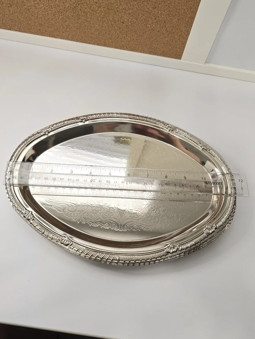 4 Pcs Elegant Silver-Tone Oval Serving Tray